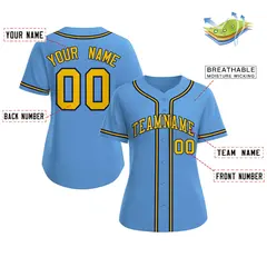 Women's Light Blue Gold-Navy Classic Baseball Jersey 2