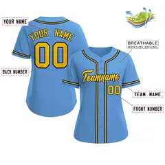 Women's Light Blue Gold-Navy Classic Baseball Jersey 2