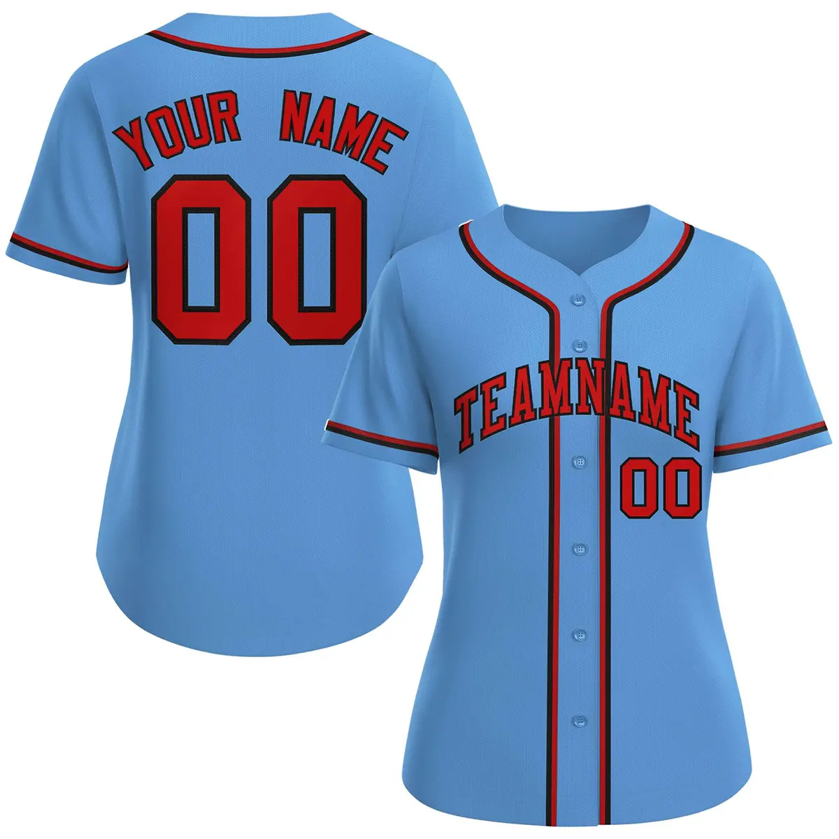 Women's Light Blue Red-Black Classic Baseball Jersey