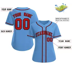 Women's Light Blue Red-Black Classic Baseball Jersey 2