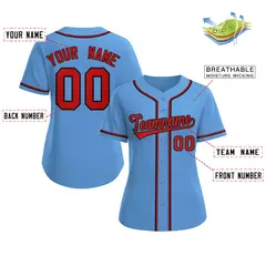 Women's Light Blue Red-Black Classic Baseball Jersey 2