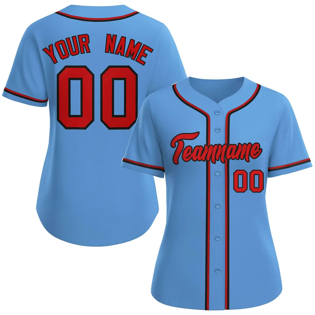 Women's Light Blue Red-Black Classic Baseball Jersey