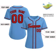 Women's Light Blue Red-Black Classic Baseball Jersey 2