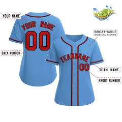 Women's Light Blue Red-Black Classic Baseball Jersey 2