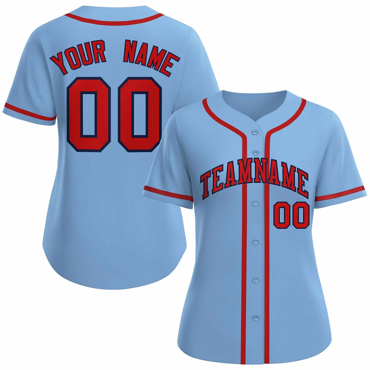 Women's Light Blue Red Navy Classic Baseball Jersey