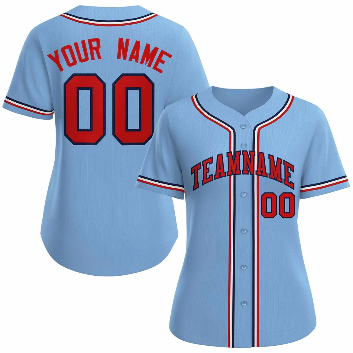 Women's Light Blue Red Navy Classic Baseball Jersey