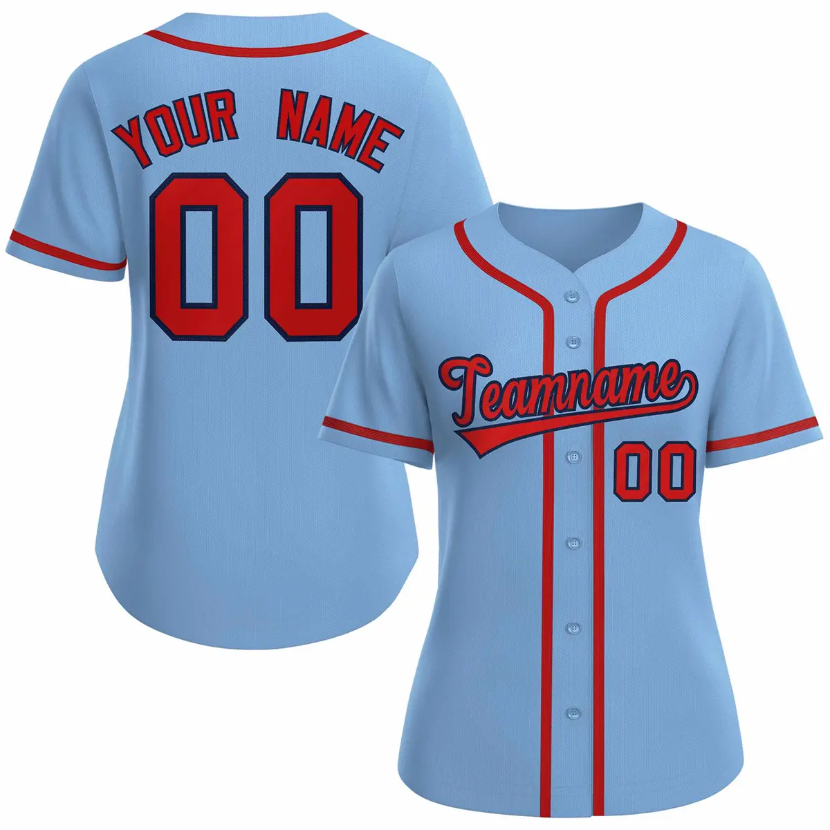 Women's Light Blue Red Navy Classic Baseball Jersey