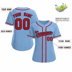 Women's Light Blue Red Navy Classic Baseball Jersey 2