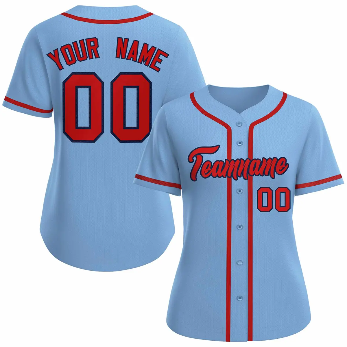 Women's Light Blue Red Navy Classic Baseball Jersey