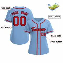 Women's Light Blue Red Navy Classic Baseball Jersey 2