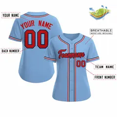 Women's Light Blue Red Navy Classic Baseball Jersey 2