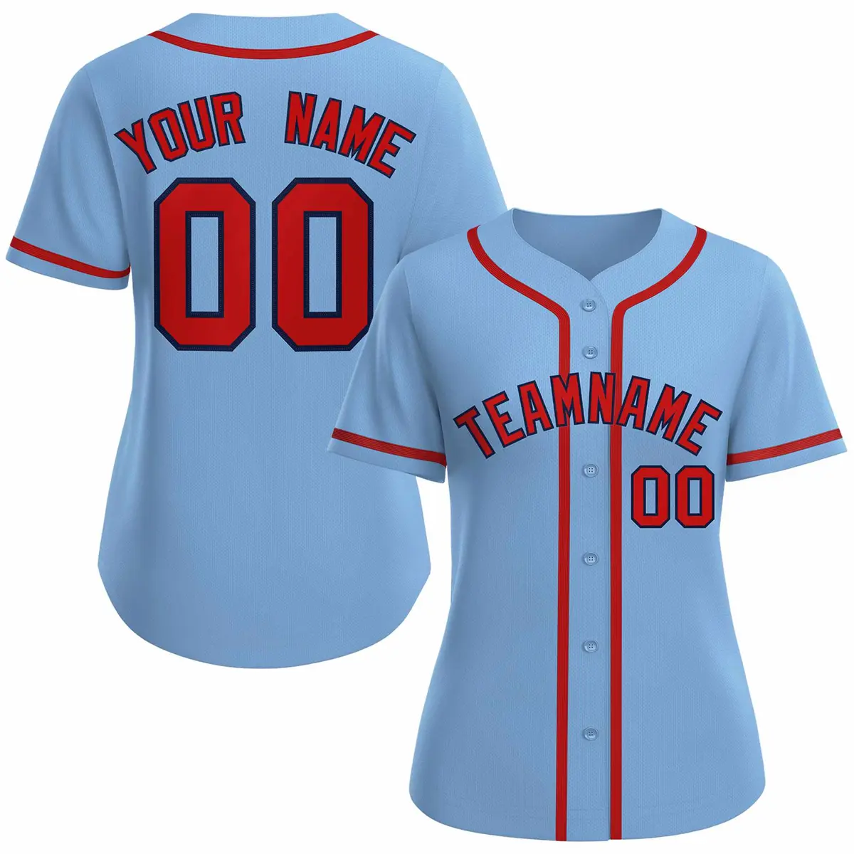 Women's Light Blue Red Navy Classic Baseball Jersey