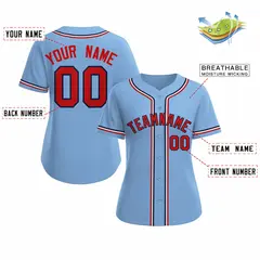 Women's Light Blue Red Navy Classic Baseball Jersey 2