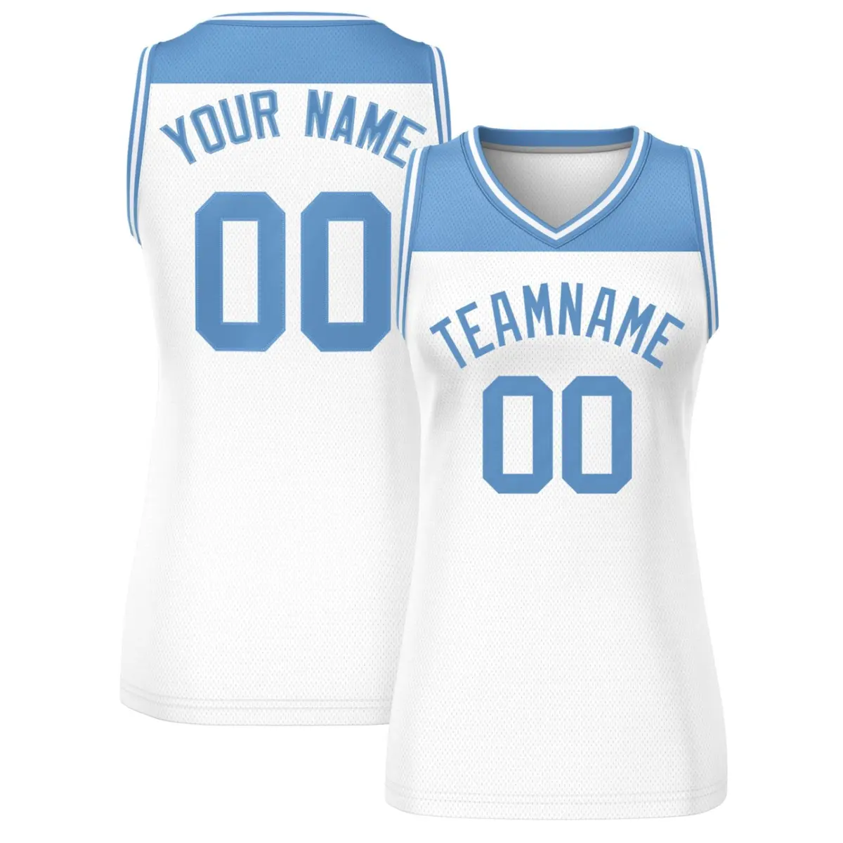 Women's Light Blue White Color Block Mesh Basketball Jersey
