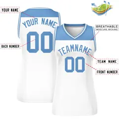 Women's Light Blue White Color Block Mesh Basketball Jersey 2