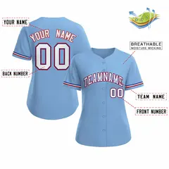 Women's Light Blue White Royal Classic Baseball Jersey 2