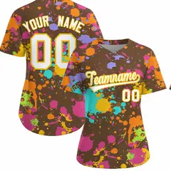 Women's Light Brown Graffiti Fashion Baseball Jersey