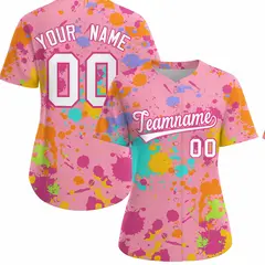 Women's Light Pink Graffiti Fashion Baseball Jersey 1