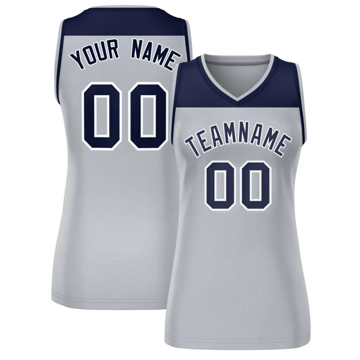 Women's Navy Gray Color Block Mesh Basketball Jersey