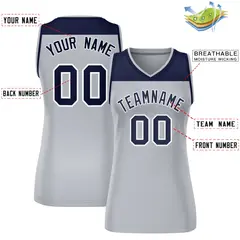 Women's Navy Gray Color Block Mesh Basketball Jersey 2