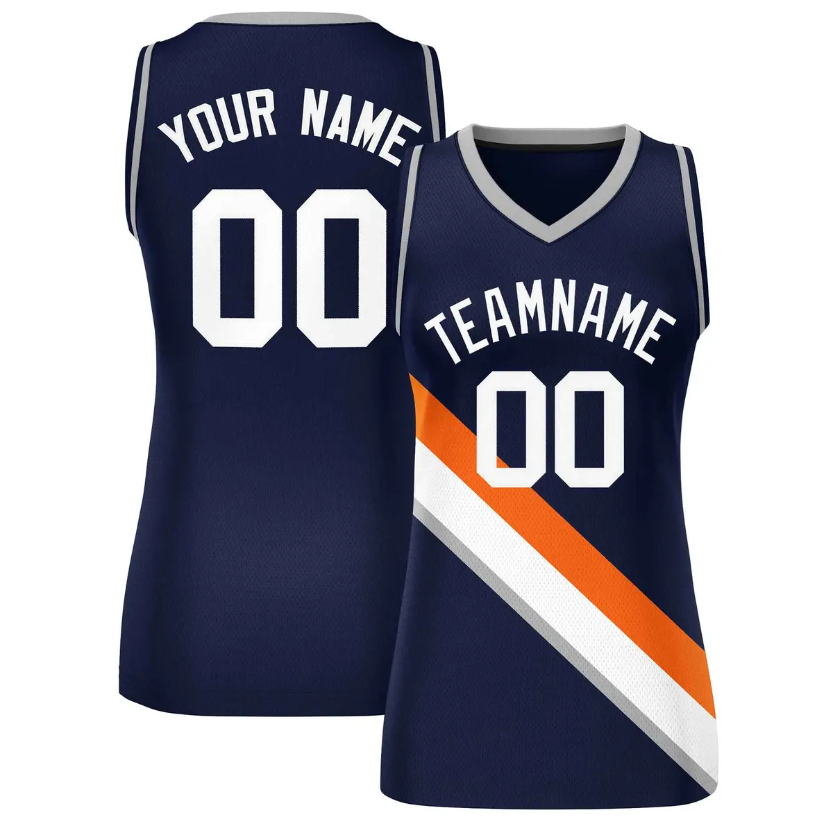 Women's Navy Gray-Navy Thick Slash Mesh Basketball Jersey