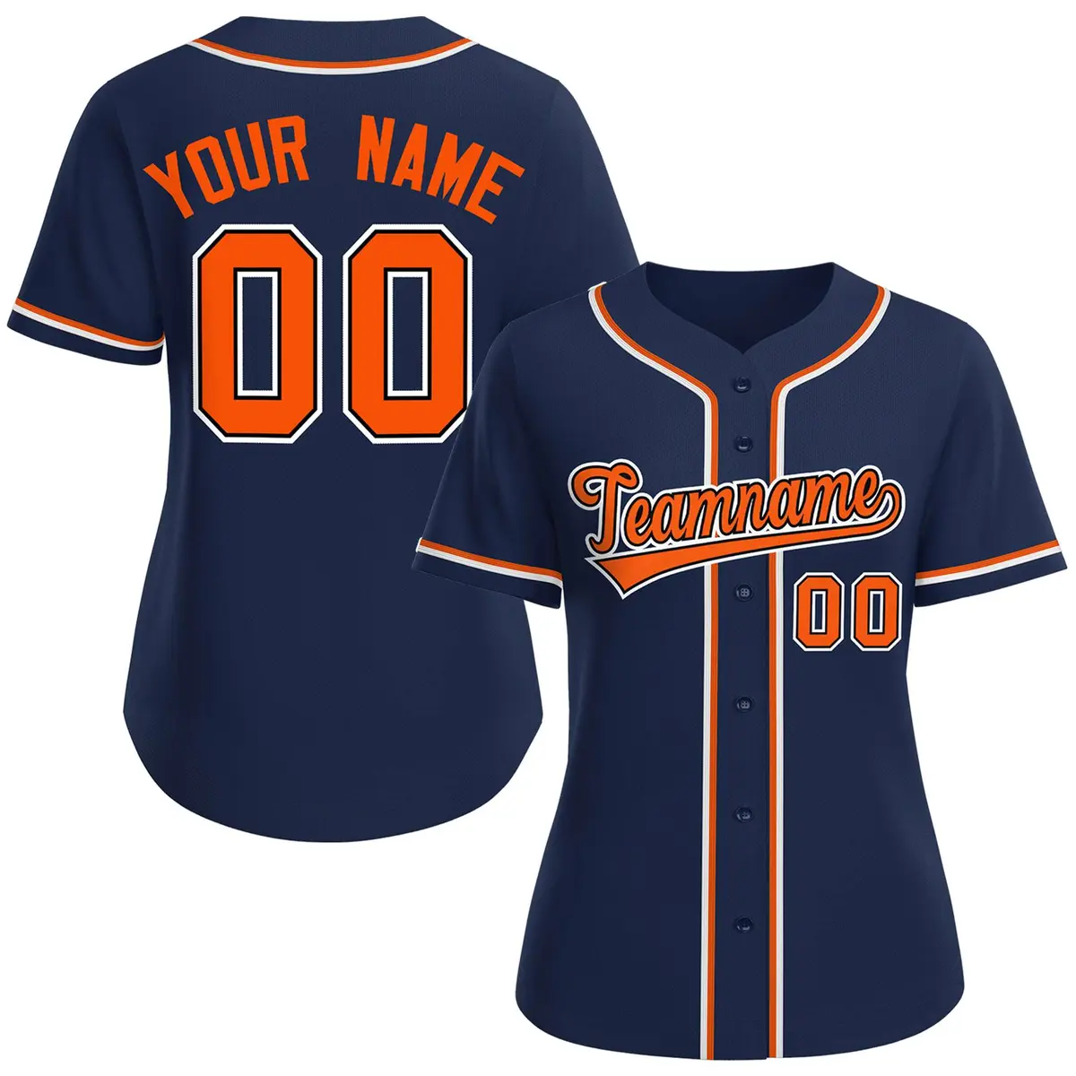 Women's Navy Orange-Black Classic Style Baseball Jersey