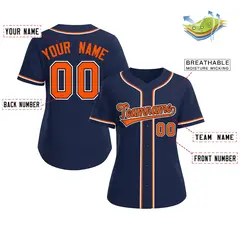 Women's Navy Orange-Black Classic Style Baseball Jersey 2