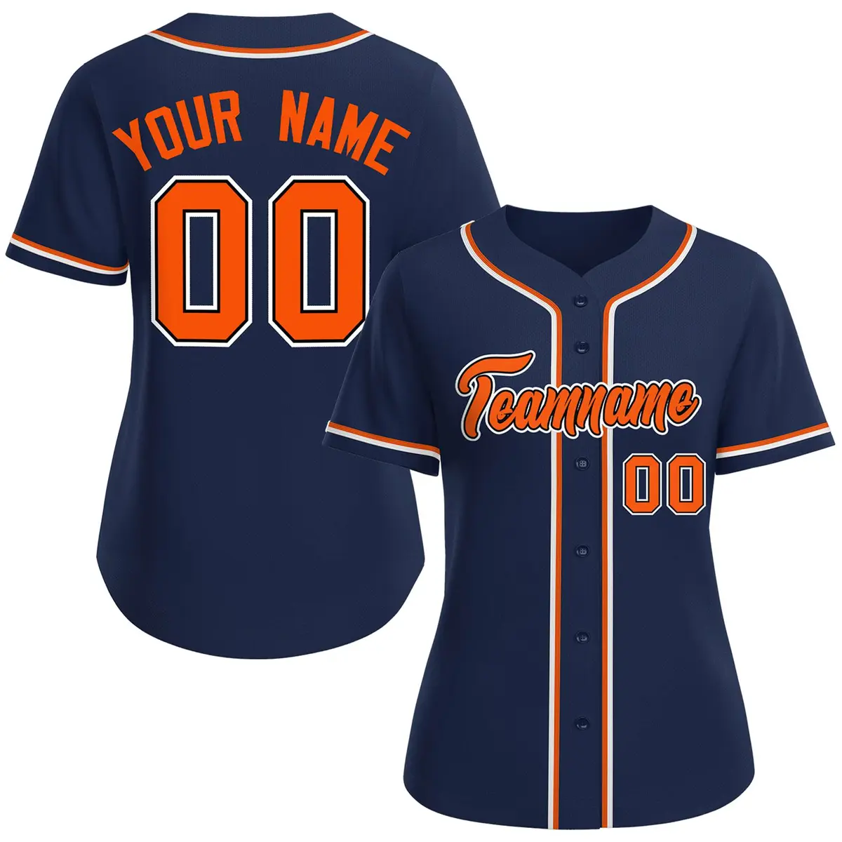 Women's Navy Orange-Black Classic Style Baseball Jersey