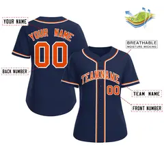 Women's Navy Orange-White Classic Baseball Jersey 2