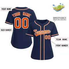 Women's Navy Orange-White Classic Baseball Jersey 2