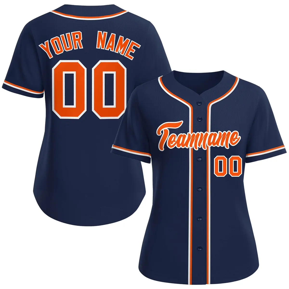 Women's Navy Orange-White Classic Baseball Jersey