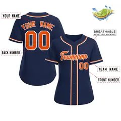 Women's Navy Orange-White Classic Baseball Jersey 2