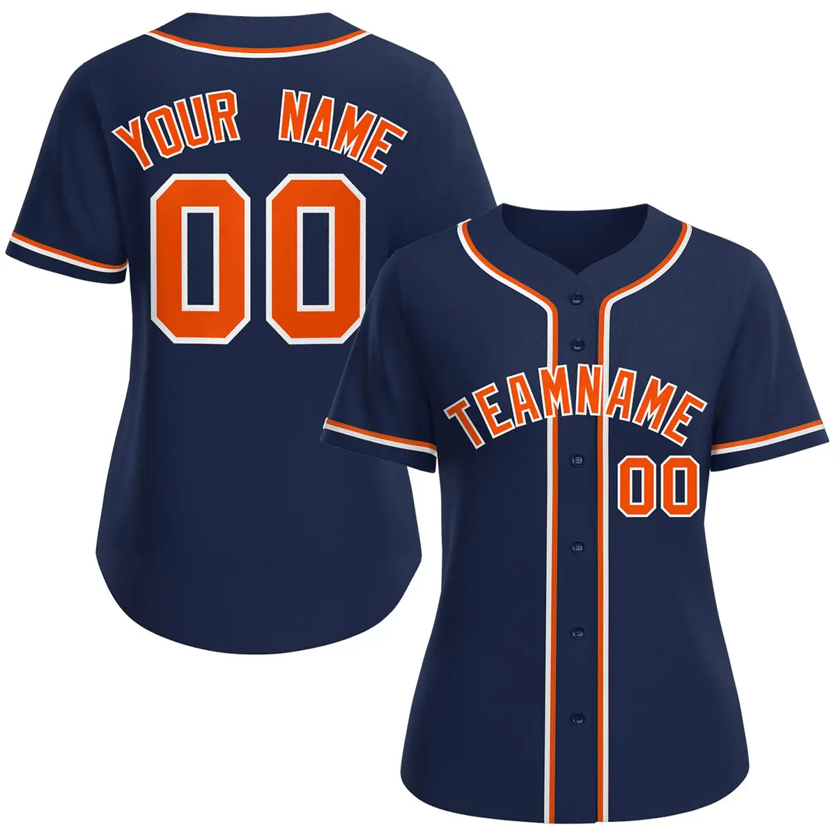Women's Navy Orange-White Classic Baseball Jersey