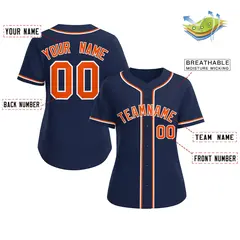 Women's Navy Orange-White Classic Baseball Jersey 2