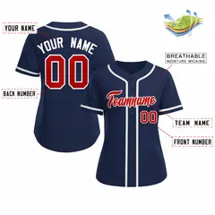 Women's Navy Red White Classic Baseball Jersey 2
