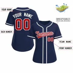 Women's Navy Red White Classic Baseball Jersey 2