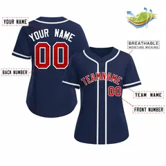 Women's Navy Red White Classic Baseball Jersey 2