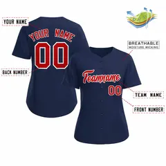 Women's Navy Red White Classic Baseball Jersey 2