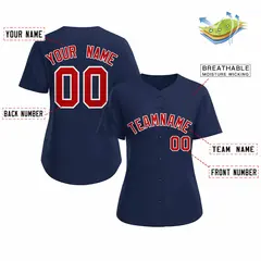 Women's Navy Red White Classic Baseball Jersey 2