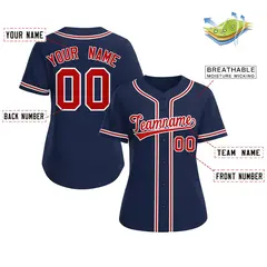 Women's Navy Red-White Classic Baseball Jersey 2