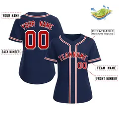 Women's Navy Red-White Classic Baseball Jersey 2