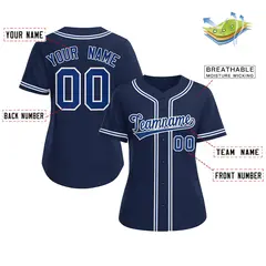 Women's Navy Royal-White Classic Baseball Jersey 2