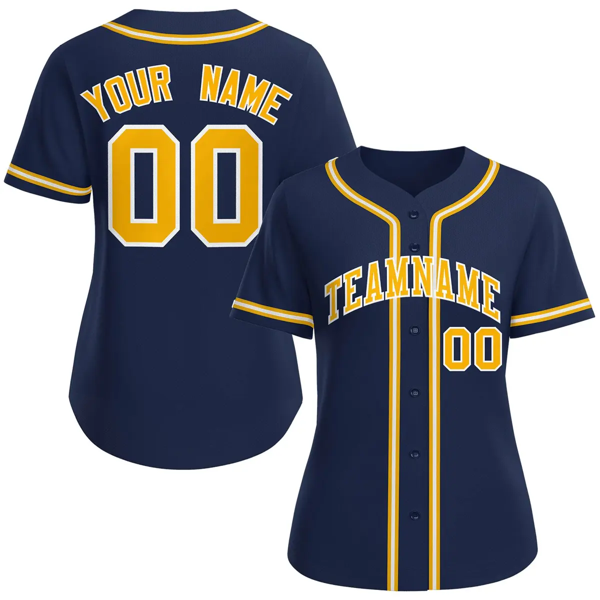Women's Navy Yellow-White Classic Baseball Jersey