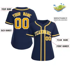 Women's Navy Yellow-White Classic Baseball Jersey 2