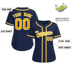Women's Navy Yellow-White Classic Baseball Jersey 2