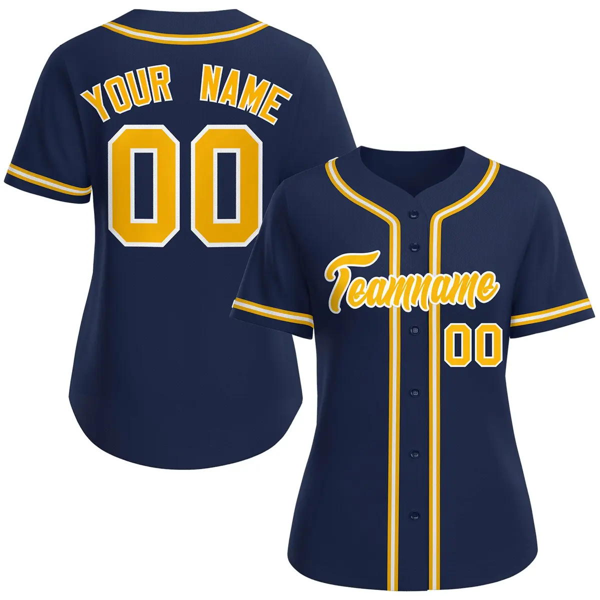 Women's Navy Yellow-White Classic Baseball Jersey
