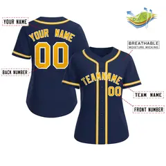 Women's Navy Yellow-White Classic Baseball Jersey 2