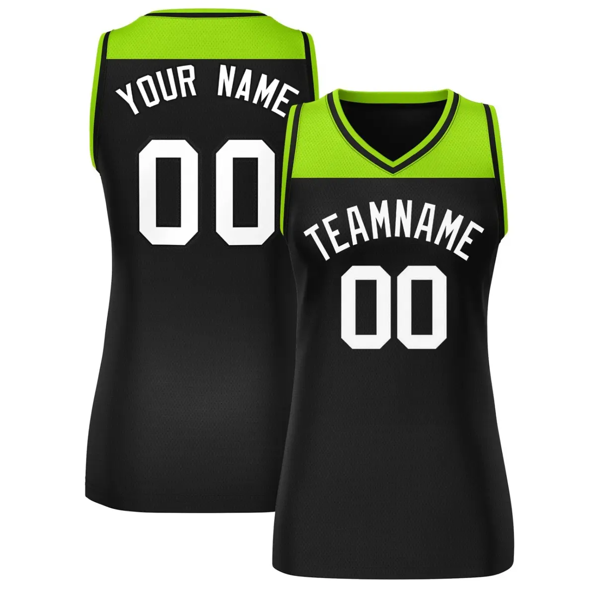 Women's Neon Green Black Color Block Mesh Basketball Jersey