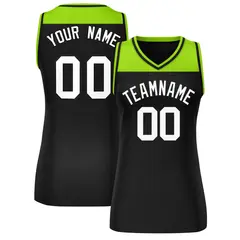 Women's Neon Green Black Color Block Mesh Basketball Jersey