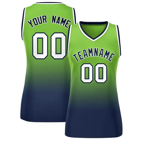 Women's Neon Green Navy Gradient Mesh Basketball Jersey